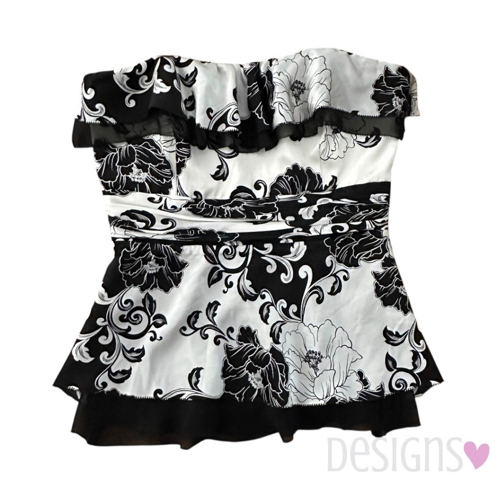 White House Black Market Strapless Floral Top 100% Silk
